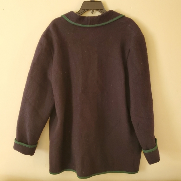 Vintage Boiled Wool Burgefried Navy Blue Green Floral Jacket Coat Size Large - Picture 4 of 10